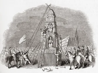Puriteinen vernietigen het Cheapside Cross, ook bekend als Eleanor Cross, Londen, Engeland in 1643, uit Old England: A Pictorial Museum, uitgegeven 1847
