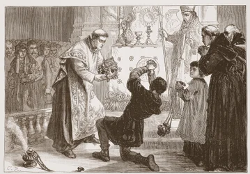 Radziwills wonder: genezing van een schijndemonische, illustratie uit De Geschiedenis van het Protestantisme door James Aitken Wylie, 1878