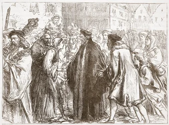 Ontvangst van Johannes Hus in Neurenberg, illustratie uit The History of Protestantism door James Aitken Wylie (1808-1890), gepubliceerd 1878