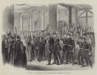 Ontvangst van de Belgen door de burgemeester in Guildhall