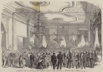 Ontvangst van de Japanse Ambassade door President Buchanan in de Oostkamer van het Witte Huis, Washington
