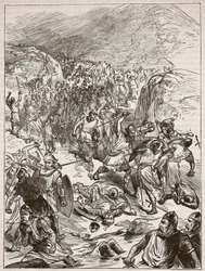 Terugslag van de Engelsen bij Corwen, illustratie uit Cassells Illustrated History of England