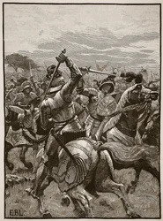 Richard III bij de Slag bij Bosworth, illustratie uit Cassells Geïllustreerde Geschiedenis van Engeland