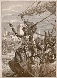 Richard die landt bij Jaffa, illustratie uit Cassells Illustrated History of England