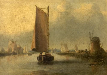 Rivierscène met schepen