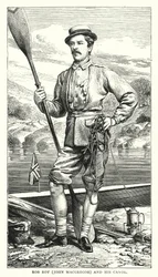Rob Roy, John MacGregor, en zijn kano (gekleurde gravure)