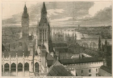 Daken van de Houses of Parliament gezien vanaf de Victoria toren