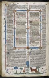 Royal 10 E IV fol. 294v Man die een os aanvalt, uit de Smithfield Decretals (Decretals van Gregory IX) c.1340