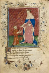 Presentatiescène met Thomas Hoccleve die zijn boek aanbiedt aan Hendrik V