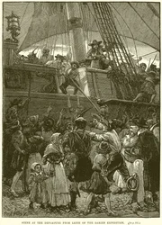 Scène bij het Vertrek uit Leith van de Darien-expeditie