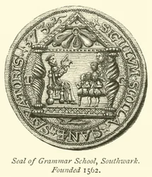 Zegel van Grammar School, Southwark, opgericht 1562