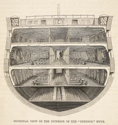 Doorsnede van het interieur van de Defence hulk, illustratie uit The Criminal Prisons of London and Scenes from Prison Life door Henry Mayhew en John Binny, uitgegeven in 1862