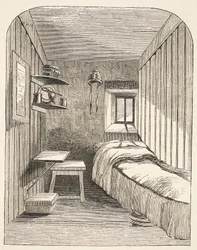 Afzonderlijke slaapcel in een van de nieuwe vleugels van de vrouwelijke strafgevangenis in Brixton, illustratie uit The Criminal Prisons of London and Scenes from Prison Life door Henry Mayhew en John Binny, uitgegeven 1862