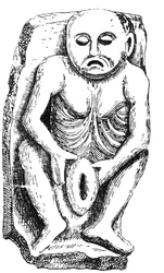 Sheela-na-Gig, van een kerk in County Cavan, Ierland