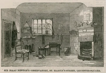 Het observatorium van Sir Isaac Newton, St Martins Street, Leicester Square, Londen