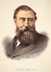 Sir Samuel Baker, illustratie uit De Geïllustreerde Editie van het Leven en de Ontdekkingen van David Livingstone door J. Ewing Richie, uitgegeven door A. Fullarton & Co., 1876