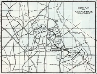 Schetsplan van de Hackney Brook, samengesteld door E. Bolus