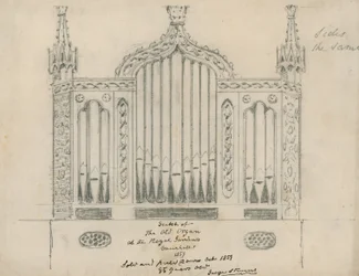 Schets van het oude orgel in de Koninklijke Tuinen (Vauxhall Gardens, Londen)