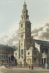 St. Clement Danes Kerk, uitgegeven door Rudolph Ackermann, 1816