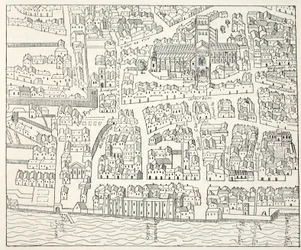 St. Pauls en omgeving, uit Aggas Plan, 1563