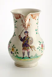 Staffordshire kan versierd met figuur in Highland kostuum, 1755