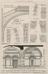 Trap en Boog en gevel van de zuidmuur van de ingangshal van het nieuwe Natuurhistorisch Museum, South Kensington