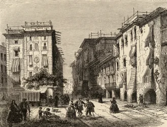 Straat in Barcelona, illustratie uit 