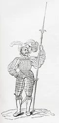 Harnas met ribbels en gravures, uit Old England: A Pictorial Museum, uitgegeven 1847