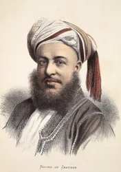 Sultan van Zanzibar, illustratie uit De Geïllustreerde Editie van het Leven en de Ontdekkingen van David Livingstone door J. Ewing Richie, uitgegeven door A. Fullarton & Co., 1876