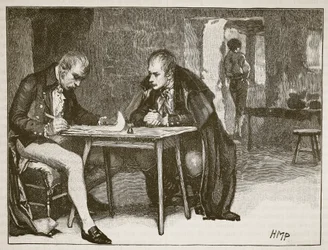De agenten van Groot-Brittannië en Zweden ondertekenen het verdrag tegen Napoleon, illustratie uit Cassells Geïllustreerde Geschiedenis van Engeland