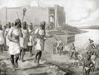 Het Assyrische leger verlaat de stad Assur om zich te verzetten tegen de westerse Semieten, uit Hutchinson