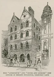 De nieuwe kantoren van The Athenaeum en Notes and Queries in Breams Buildings, Chancery Lane, Londen