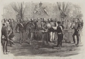 De Prijsuitreiking op de Internationale Tentoonstelling, Graaf Granville, Voorzitter van de Koninklijke Commissie, leest het Adres