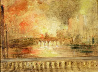 De brand van de parlementsgebouwen, eerder toegeschreven aan J.M.W. Turner (1775-1851)