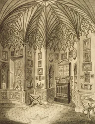 Het kabinet, gegraveerd door T. Morris, uit Beschrijving van Strawberry Hill door Horace Walton, 1784