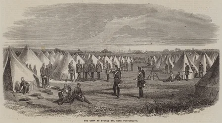 Het kamp bij Stokes Bay, nabij Portsmouth (gravure)