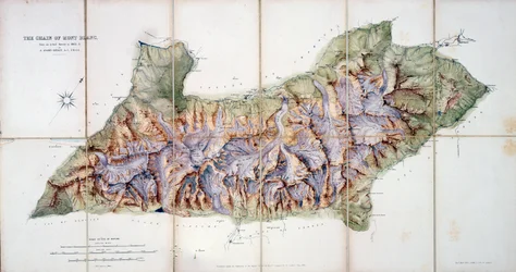 De keten van Mont Blanc, uit een daadwerkelijke survey in 1863 door A. Adams Reilly, gepubliceerd in A Record of Mountain Adventure and Scientific Observation for the Alpine Club, 1865