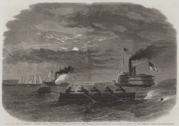 De Burgeroorlog in Amerika, het Afsluiten van een Geconfedereerde Berichten-Galerij aan de Potomac nabij Freestone Point