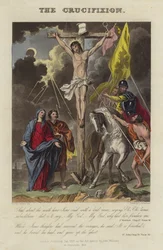 De Kruisiging van Jezus Christus (gekleurde gravure)