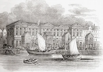 Het Douanehuis, Londen, Engeland, zoals het verscheen voor de Grote Brand, uit Old England: A Pictorial Museum, uitgegeven 1847