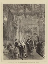 Het Bezoek van de Tsaar aan de Stad, Gang naar de Raadzaal, Guildhall (gravure)