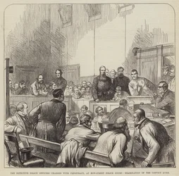 De rechercheurs beschuldigd van samenzwering, bij de Bow-Street Police Court, onderzoek van de veroordeelde Kurr