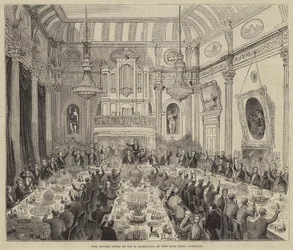 Het diner gegeven aan Sir H Hardinge, door de Oost-Indische Compagnie (gravure)