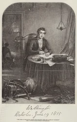 De Hertog van Wellington schrijft het bericht na Waterloo