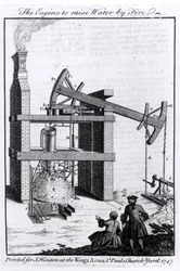 De machine om water door vuur op te heffen, een diagram van Newcomens stoommachine voor het Universal Magazine, 1747