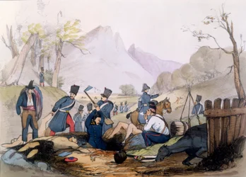 Het Franse Vreemdelingenlegioen begraaft de doden na de slag