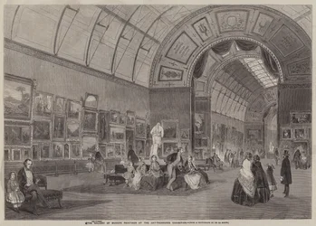De galerij van moderne schilderijen op de kunstschatten tentoonstelling (gravure)