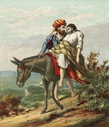 De barmhartige Samaritaan zorgt voor de gewonde reiziger