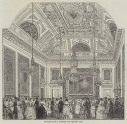 De grote salon in Devonshire House (gravure)