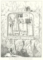 Het grote bas-reliëf in Bavian; van Layard (gravure)
